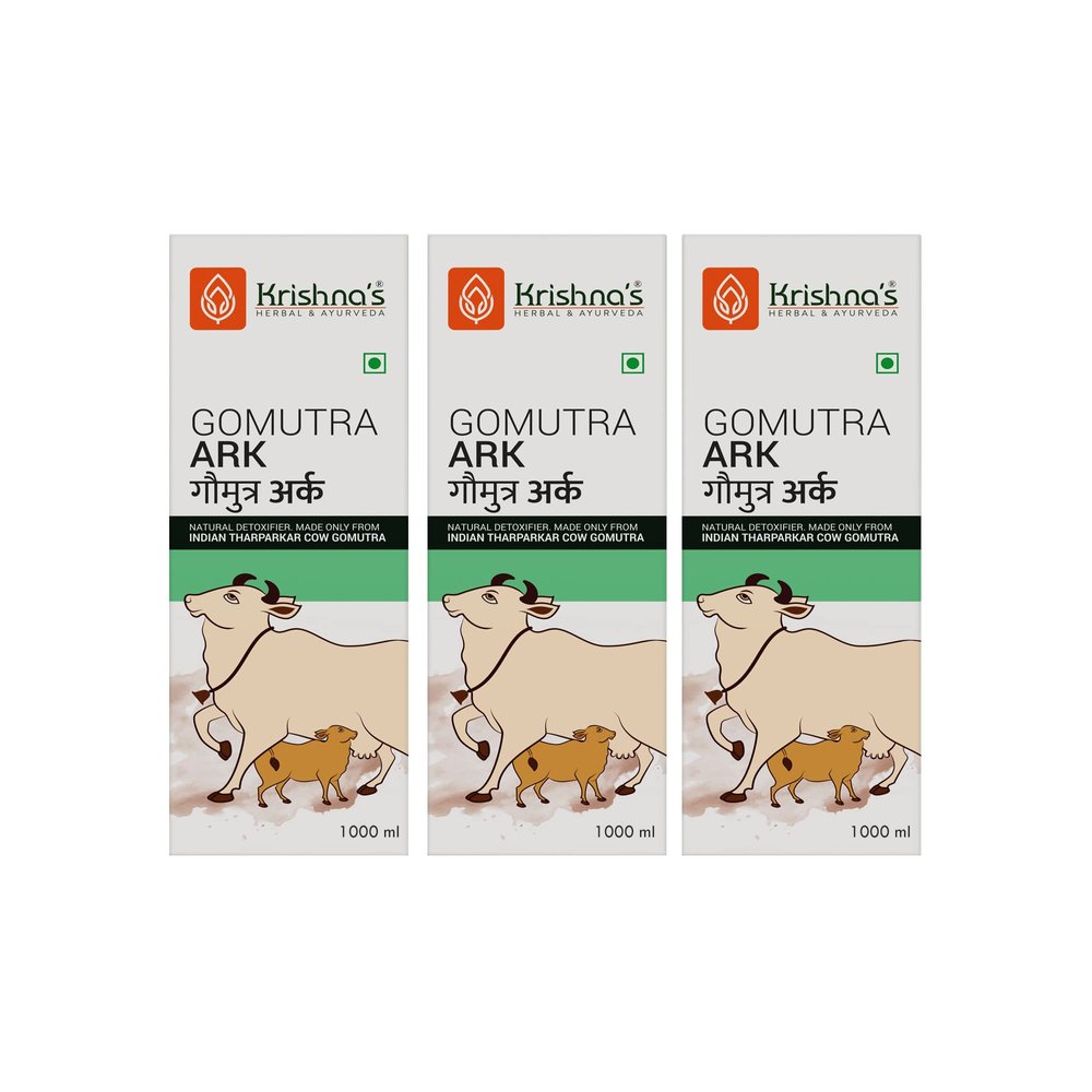 KRISHNA'S HERBAL & AYURVEDA Gomutra Ark | Natural Detoxifier| 100% Pure & Natural Go Ark | Indian Tharparakar Gomutra | Sugar Free Juice With No Added Color Or Flavour - 1 Litre (Pack Of 3)