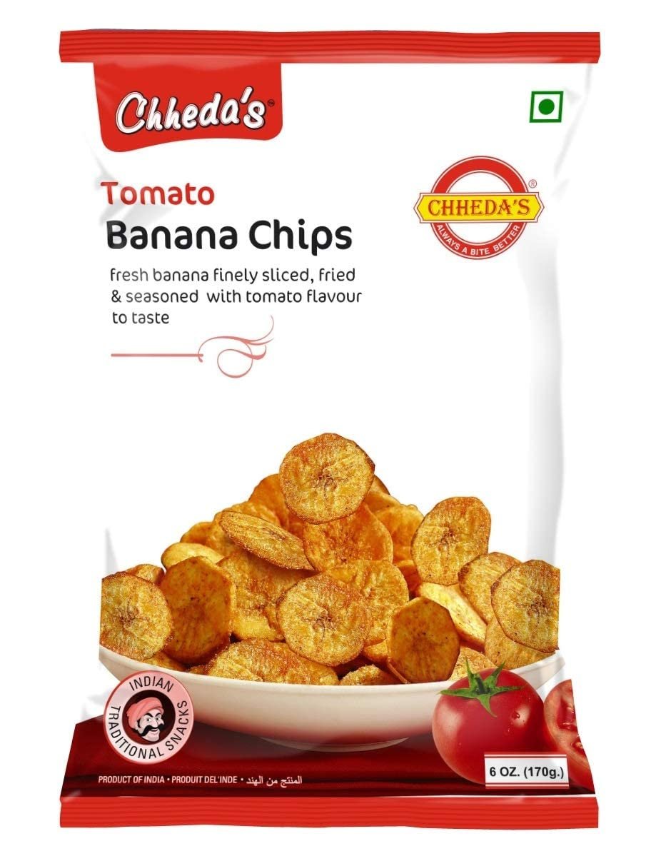 Chheda's Tomato Banana Chips - Crispy Tomato Wafers - Sweet and Sour Chips - Indian Namkeen Snack 170g - Pack of 2
