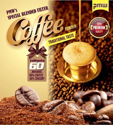 Pmw - Grade A Quality - Fresh - Roasted Coffee Beans Powder - Arabica & Robusta - Coffee 60% + Chicory 40% - 250 Grams