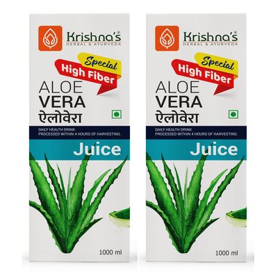 KRISHNA'S HERBAL & AYURVEDA Premium Aloe Vera High Fiber Juice-1000 Ml|(Pack Of 2)|Pulpy Aloe Vera Juice From Deserts Of Rajasthan|Rejuvenates Skin And Hair