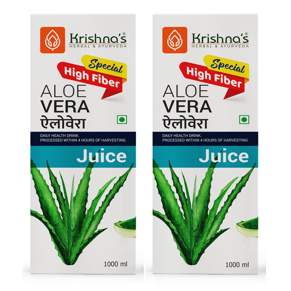 KRISHNA'S HERBAL & AYURVEDA Premium Aloe Vera High Fiber Juice-1000 Ml|(Pack Of 2)|Pulpy Aloe Vera Juice From Deserts Of Rajasthan|Rejuvenates Skin And Hair