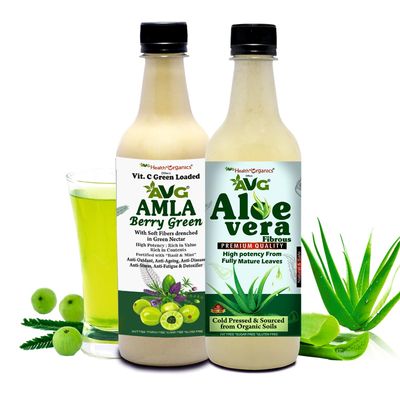 AVG Health Organics Sugar-Free Amla Aloevera Juice Combo (500ml x 2) | Natural Immunity Booster & Liver Detox Drink, Rich in Vitamin C