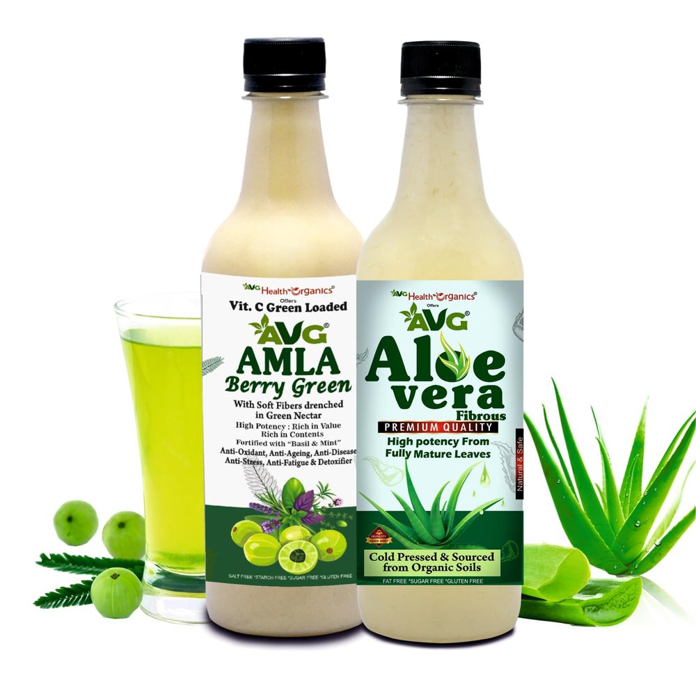 AVG Health Organics Sugar-Free Amla Aloevera Juice Combo (500ml x 2) | Natural Immunity Booster & Liver Detox Drink, Rich in Vitamin C
