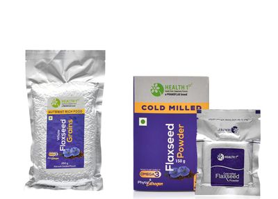 HEALTH 1st Whole Flaxseed Grains, 250 Grams + Cold Milled Flaxseed Powder 150gm (10 sachets x 15 Gm)