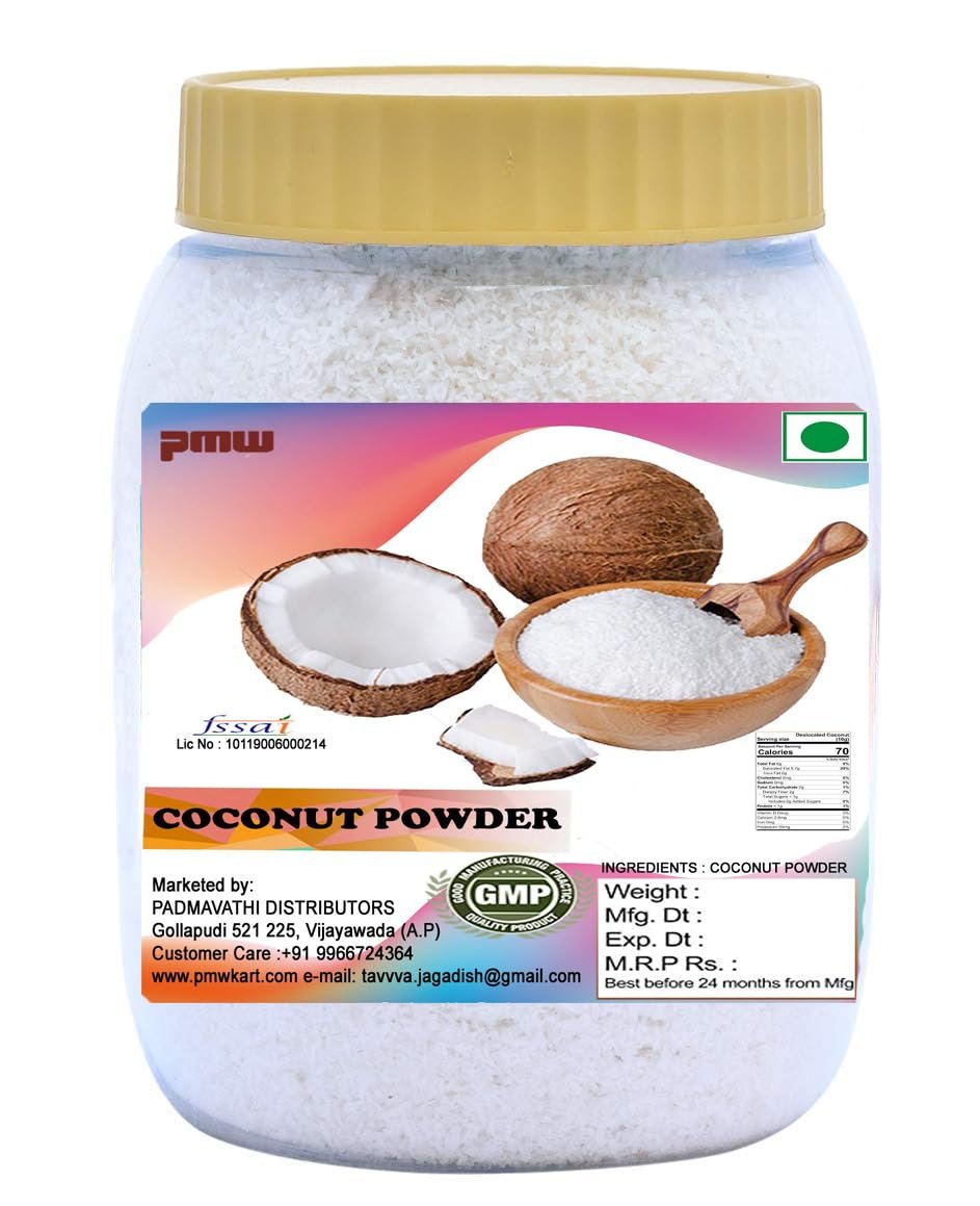 Pmw - Grade A Quality - New Jar Pack - Coconut Powder - Nariyal Burada - Desiccated Copra - Kopra - Coconut Powder for Cooking - 500 Grams
