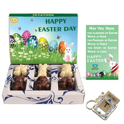 BOGATCHI Easter Bunnies White and Dark Chocolate + Holy Bible Key Chain + Free Happy Easter Card