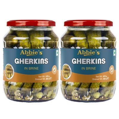 Abbie's Gherkins Big in Brine, 680g, Pack of 2 Ready to Eat | Zero Fat Crunchy Pickle | Perfect Topping for Pizza, Pasta, Sandwich, Burger, Salad , Snacks and More |