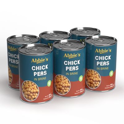 Abbie's Chick Peas 2400 g (400 g X 6 units) | Precooked Chickpeas Best For Indian Curry, Salad, Boiled | Ready To Eat & Ready To Cook Chickpeas (Set of 6)