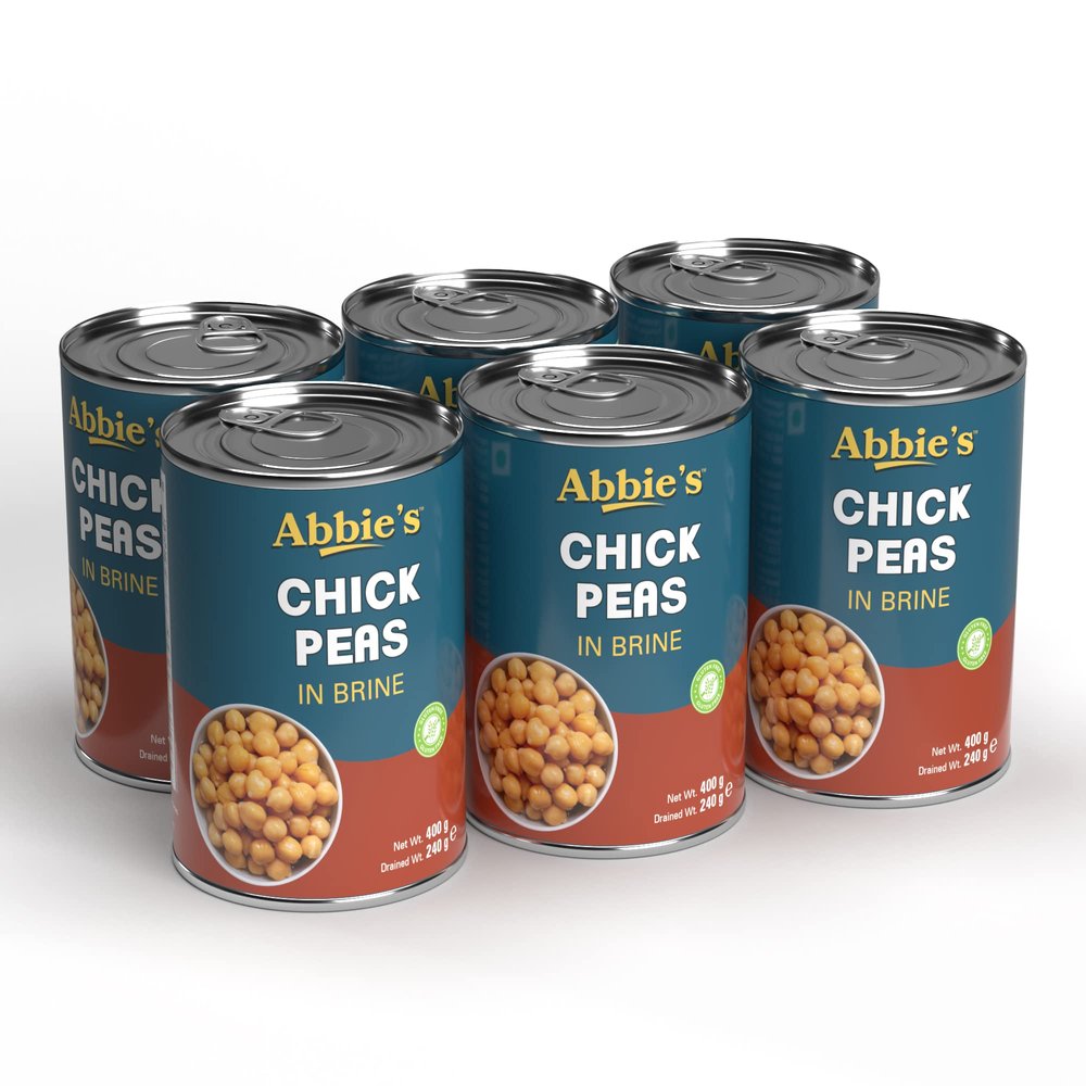 Abbie's Chick Peas 2400 g (400 g X 6 units) | Precooked Chickpeas Best For Indian Curry, Salad, Boiled | Ready To Eat & Ready To Cook Chickpeas (Set of 6)