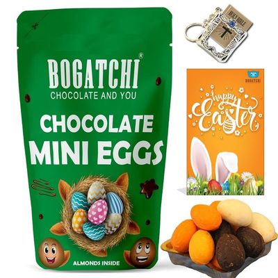 BOGATCHI Chocolate Easter Eggs Filled with Almonds, 200g + Free Happy Easter Card + Holy Bible Key Chain