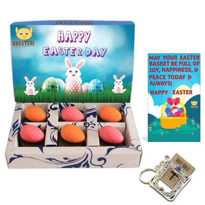 BOGATCHI Chocolate Easter Eggs Colorful with Almonds + Holy Bible Key Chain + Free Happy Easter Card