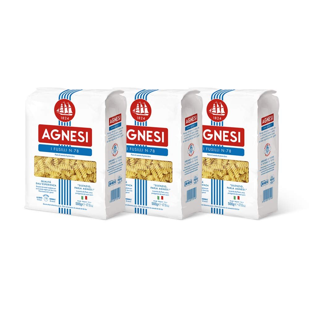 Agnesi Fusilli Pasta, 500 grams Pack of 3 l Imported from Italy l Low Calories l Zero Cholesterol l Zero Salt l No Added Sugar l Durum Wheat l