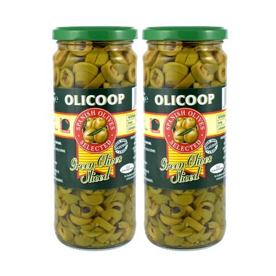 Olicoop Green Sliced Olive, 450g, Pack of 2, Produced in Spain