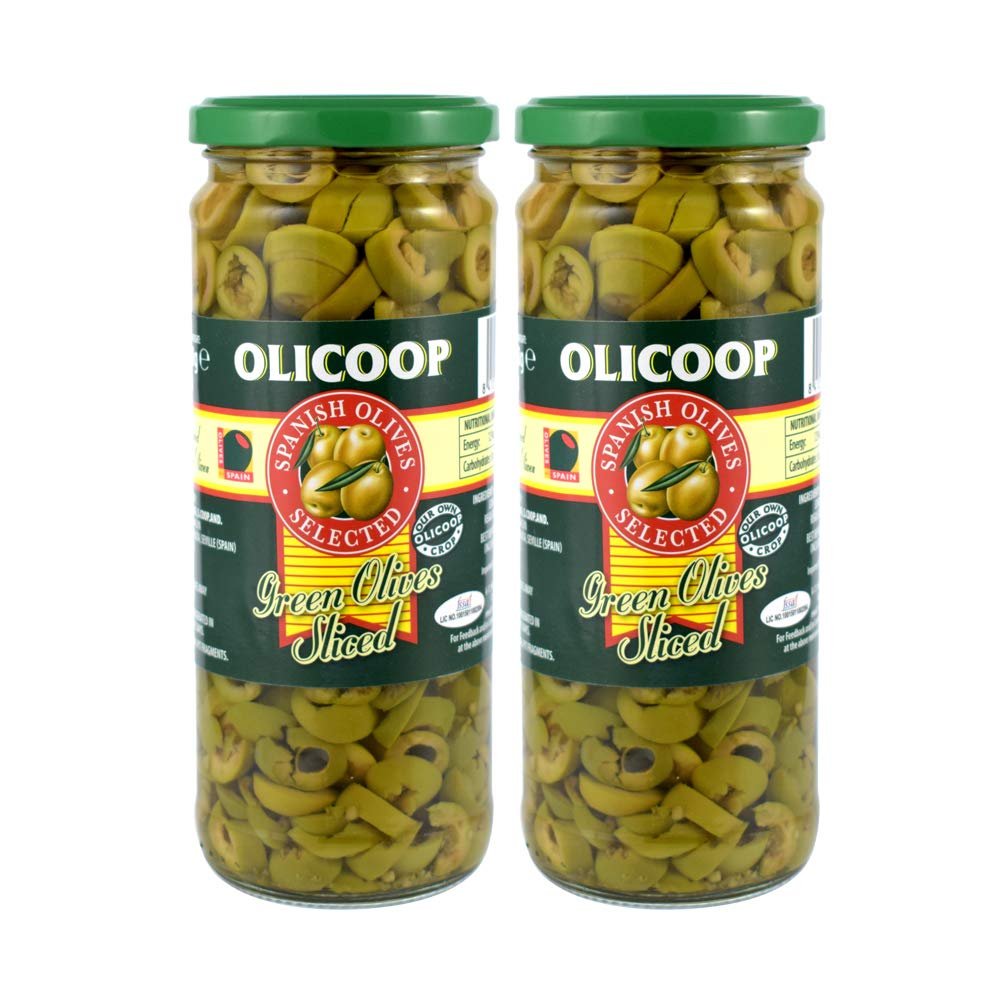 Olicoop Green Sliced Olive, 450g, Pack of 2, Produced in Spain