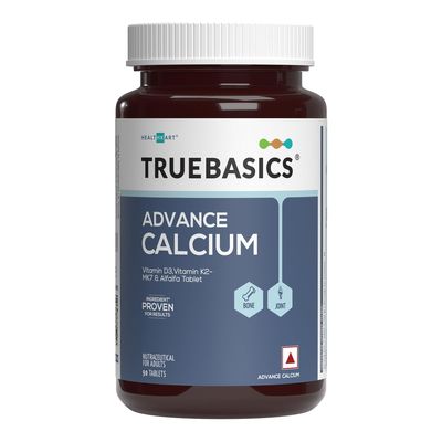 TrueBasics Advance Calcium For Women & Men (90 Tablets) | With Vitamin D3, Vitamin K2-MK7, Alfalfa, Clinically Researched Ingredients | For Healthy Bone & Joint Strength