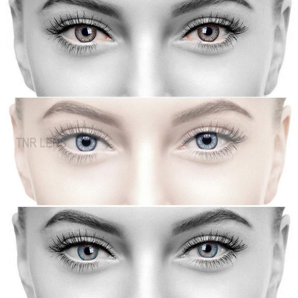 Gold Look 3 Pair (Brown,Grey & Sky Blue) 0 PowerGold Look Monthly Contact Lens 0 Dioptres 6 + Multi Plus Solution With Lens Storage Box