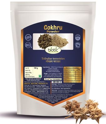Biotic Natural Gokhru Powder 100gm - Tribulus Terrestris or Men - Gokshura Powder Organic - Gokharu Churna (100g)