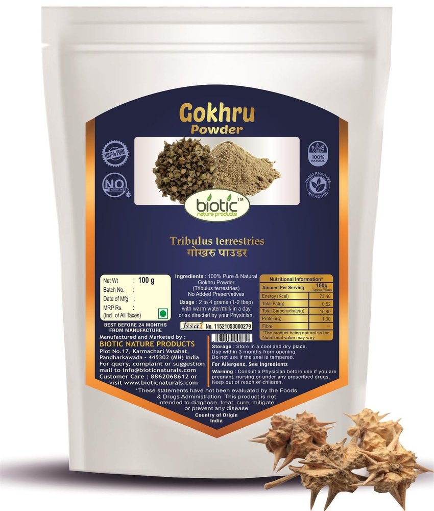Biotic Natural Gokhru Powder 100gm - Tribulus Terrestris or Men - Gokshura Powder Organic - Gokharu Churna (100g)