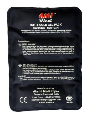 AMI Reusable Hot & Cold Gel Pack Large.Soft and flexible CE ISO Certified with Pouch and Belt for relieving pain. (Blue/Navy Blue Color)