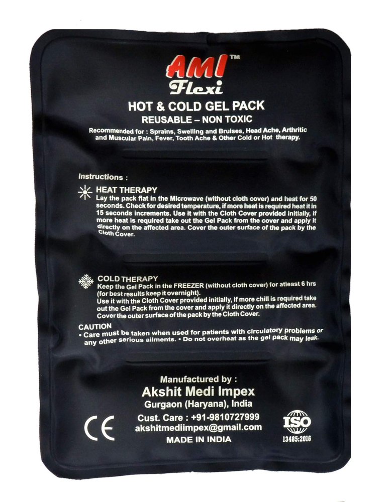 AMI Reusable Hot & Cold Gel Pack Large.Soft and flexible CE ISO Certified with Pouch and Belt for relieving pain. (Blue/Navy Blue Color)