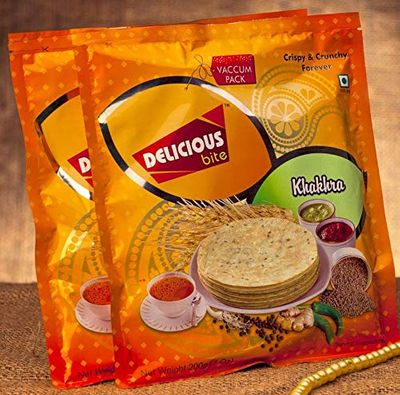 Delicious Bite Khakhra (Plain 2 + Bajri Dhebra 2) - 4 Packs of 200gm Each