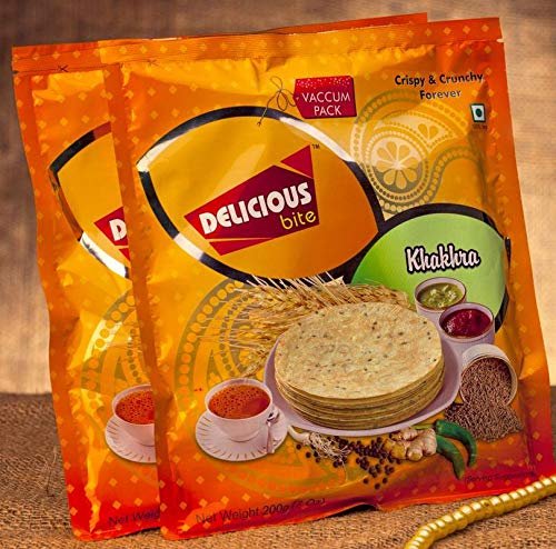 Delicious Bite Khakhra (Plain 2 + Ginger Chilli 2) - 4 Packs of 200gm Each