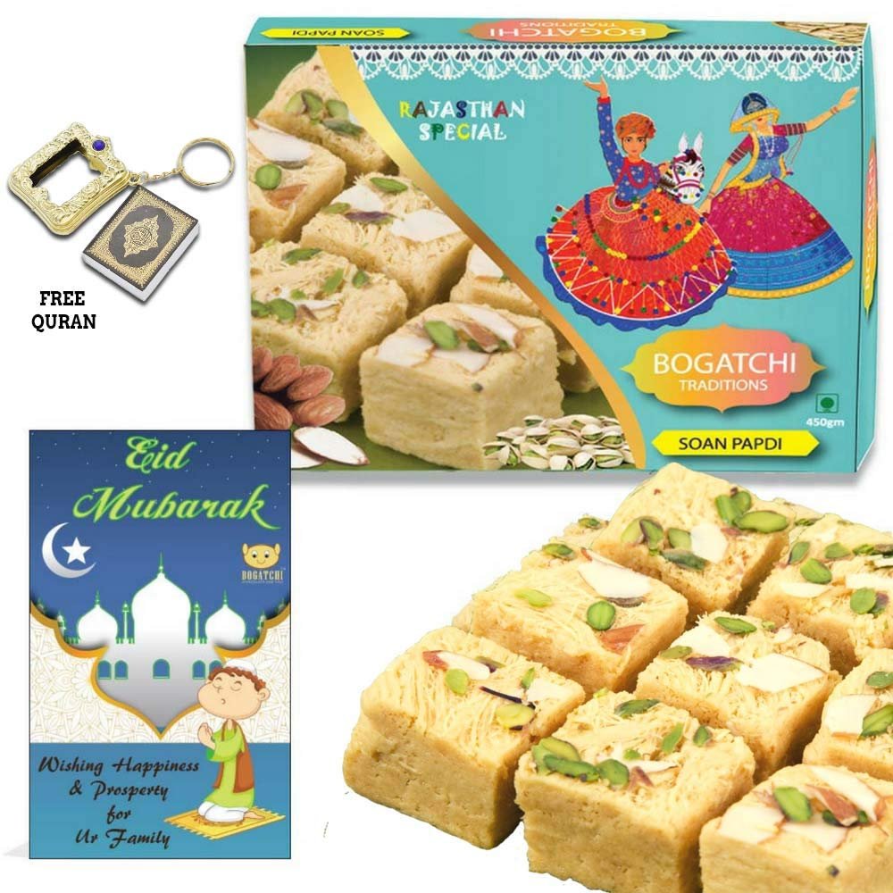 BOGATCHI EID Mubarak Sweets Soan Papdi, 400g + Free Holi Quran + Free EID Mubarak Card
