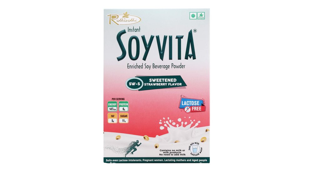 SOYVITA - SWEETENED STRAWBERRY | LACTOSE FREE | ENRICHED SOY BEVERAGE POWDER | Serves-6 (200 Gms) | (AVAILABLE IN 200 Gms / 500 Gms)