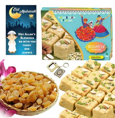 BOGATCHI EID Gifts Special Soan Papdi and Raisins + Free Quran Sharif + Free EID Mubarak Card