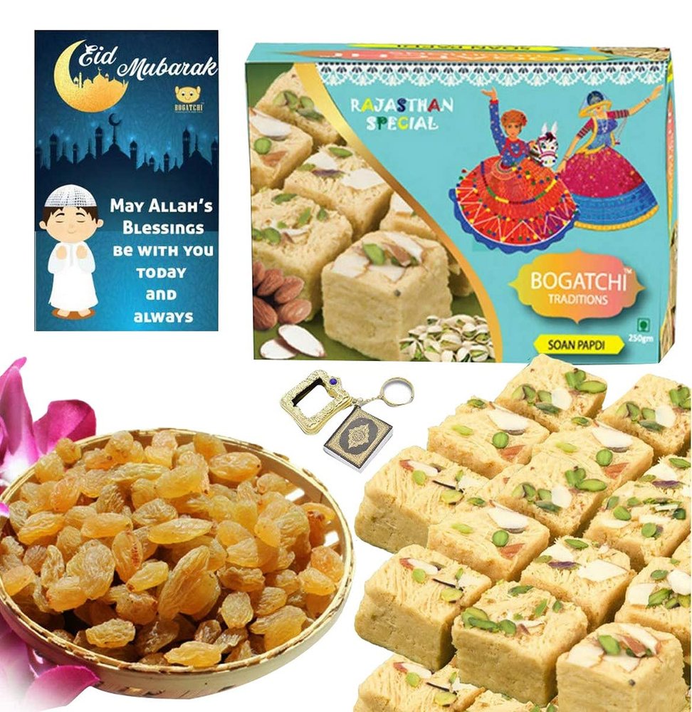 BOGATCHI EID Gifts Special Soan Papdi and Raisins + Free Quran Sharif + Free EID Mubarak Card