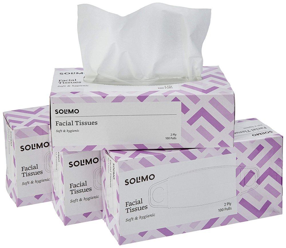 Amazon Brand - Solimo Facial Tissue Box, 2 Ply | 400 Tissue Papers | 100 Pulls x 4 Boxes | Soft & Highly Absorbent Tissues | 100% Natural Virgin Cellulose Fiber