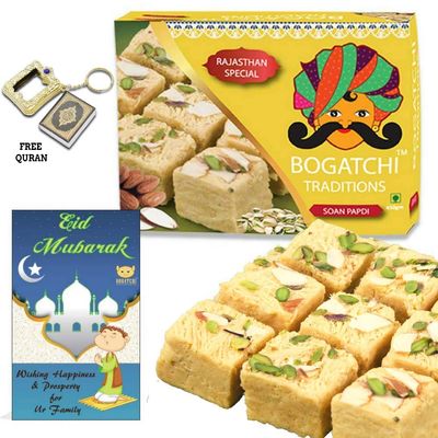 BOGATCHI EID Gifts Soan Papdi, 400g + Free Holi Quran + Free EID Mubarak Card