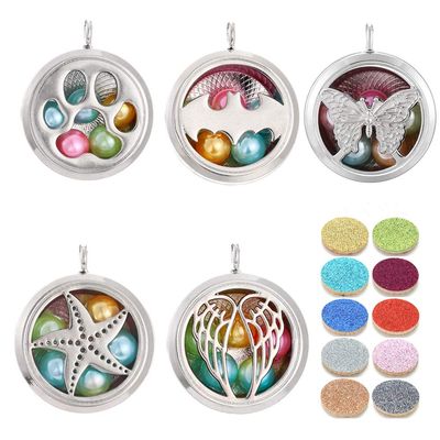 5pcs Mixed Pearl Cage Floating Pendant Aroma Diffuser Charms Stainless Steel Tone Perfume Essential Oil Diffuser Necklace Pendant Locket Jewelry (Style 3)