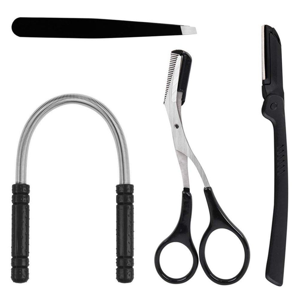Kapmore Hair Removal Spring, Threading Hair Removal Removes Hair On The Upper Lip, Chin, Cheeks And Sideburns Including Facial Hair Epilator With Beauty Tweezers, Eyebrow Shaping Razor(Pink) (Black)
