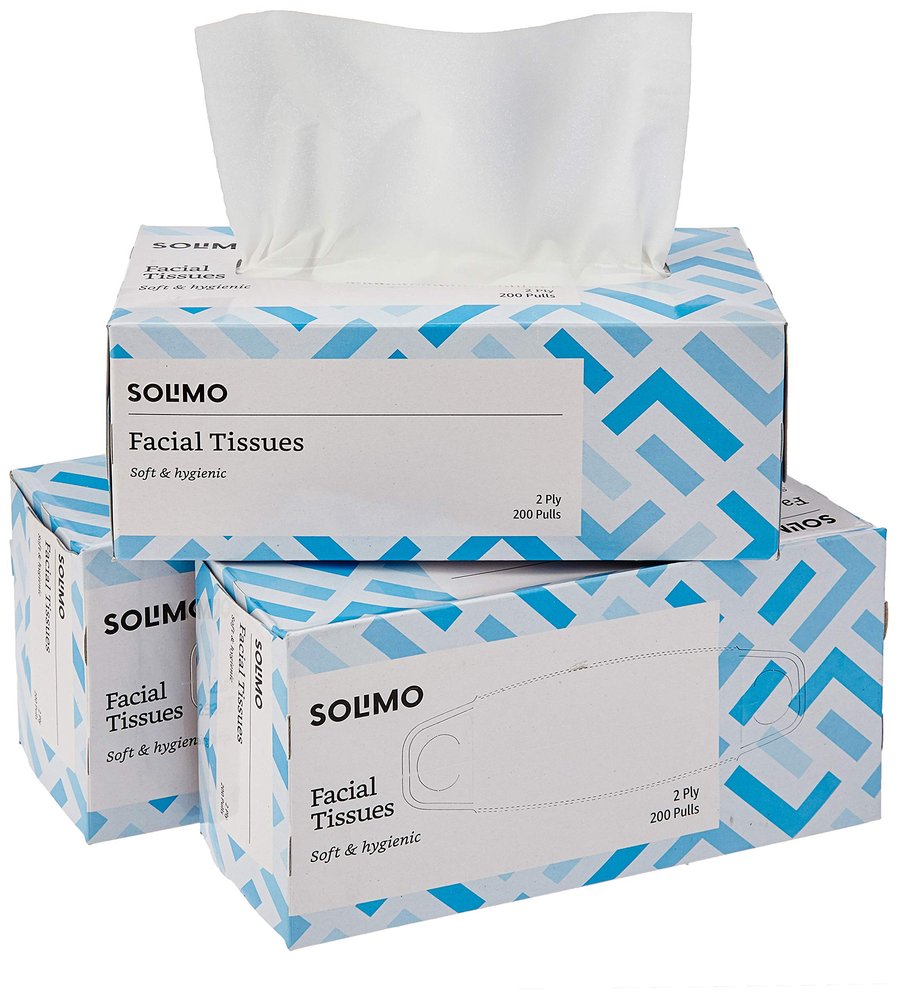 Amazon Brand - Solimo 2 Ply Facial Tissue Box | 600 Pulls | 200 Pulls X 3 Cartons | Soft And Highly Absorbent | 100% Natural Virgin Cellulose Fiber