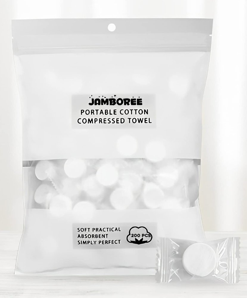 Jamboree 200 Pcs Coin Tissues | Compressed Towels | Camping Wipes | Toilet Paper Tablets | 200 Bulk Pack | For Home, Beauty and Outdoors | Tablet Tissue| Softer & Odor Free