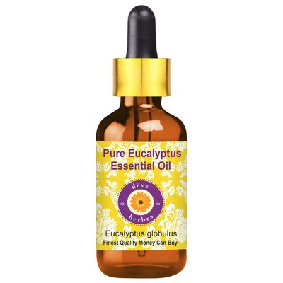 Deve Herbes Eucalyptus Essential Oil (Eucalyptus globulus) with Glass Dropper Pure | Non-Sticky | Non-greasy | Lightweight | Men & Women | All Skin Types | Steam Distilled 50ml