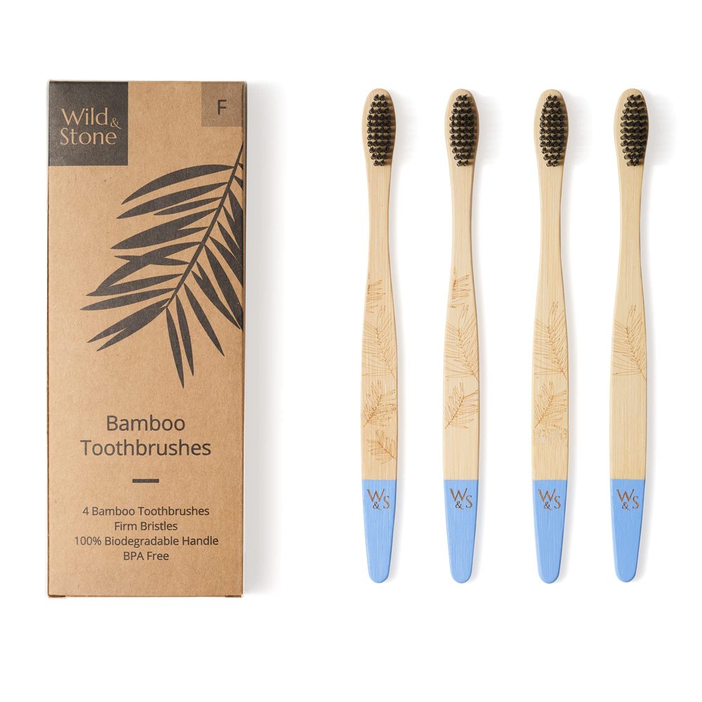 Wild & Stone Adult|Firm Bristle Organic Bamboo Manual Toothbrush|Four Handle Patterns|Firm Fibre Bristles|100% Biodegradable Handle|Vegan Eco Friendly Bamboo Toothbrushes,Beige