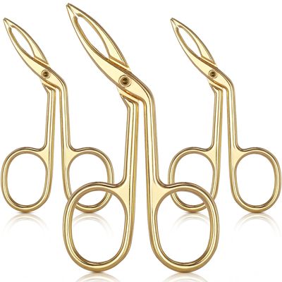 3 Packs Eyebrow Tweezers, Scissors Shaped Eyebrow Straight Tip Tweezers Clip, Flat Tip Tweezers Hair Plucker, Straight Tip Hairgripping Eyebrow (Gold Plated)