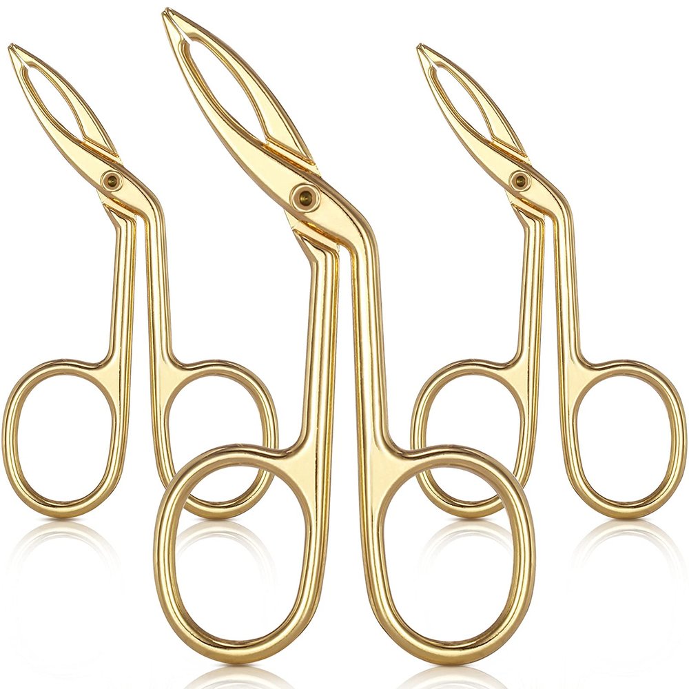3 Packs Eyebrow Tweezers, Scissors Shaped Eyebrow Straight Tip Tweezers Clip, Flat Tip Tweezers Hair Plucker, Straight Tip Hairgripping Eyebrow (Gold Plated)