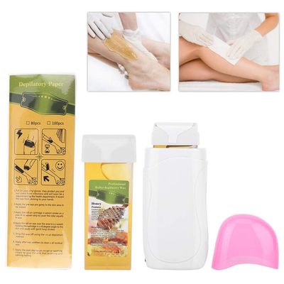 Wax Warmer, Waxing kits, Wax Hair Removal Kit Waxing Roller Depilatory Roll on Wax Heater Roller 100pcs Wax Paper Wax Body Hair Removal Set Home Depilatory Roller Wax Warmer