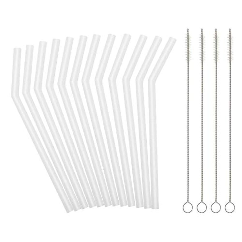 Reusable Clear Silicone Straws for Toddlers & Kids - 12 pcs Flexible Short Drink 6.7" Straws for 6-12 oz Yeti/Rtic/Ozark Tumblers & 4 Cleaning Brushes - BPA Free, Eco-Friendly,no Rubber Tast