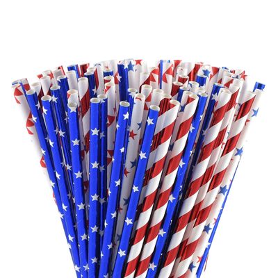 ALINK American Flag Red Blue White Paper Straws, 100 Biodegradable Straws for Memorial Day /4th of July, Super Bowl, Patriotic Party, Americana Themed Party Celebration and Holiday: Blue Red