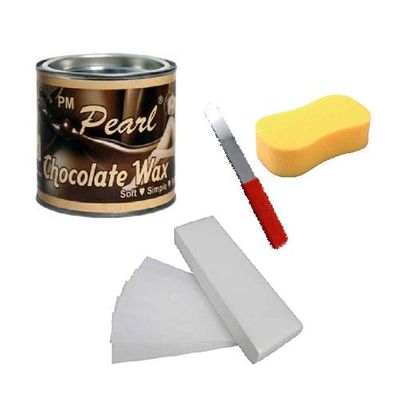 PMPEARL Chocolate Wax 600gm with Waxing Stripes and Waxing Spatula + Sponge