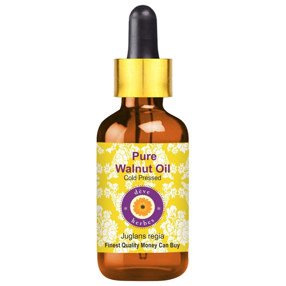 Deve Herbes Pure Walnut Oil (Juglans regia) with Glass Dropper | Cold Pressed | Natural | Undiluted | For Diluting Essential Oils | For Skin & Massage | Men & Women | 30ml