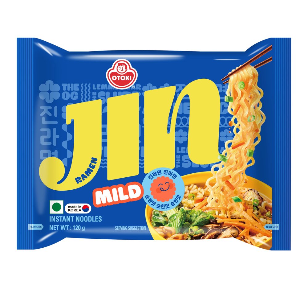 Ottogi Jin Ramen Korean Style Instant Noodles Mild Flavor 120g, Pack of 2 (240g) | Veg & Authentic Korean Ramen Noodles | The Product Of Korea