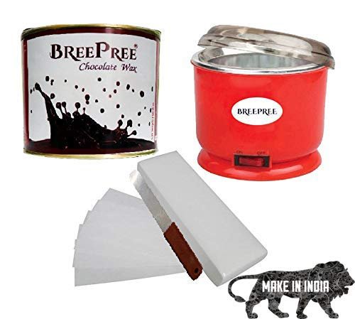 BREEPREE Waxing Automatic Wax Heater Device, Full Body Wax (600 g) Tin Can, Non-Woven Waxing Strips (30 Strips), Wax Applicator Knife Waxing Kit (Chocolate)