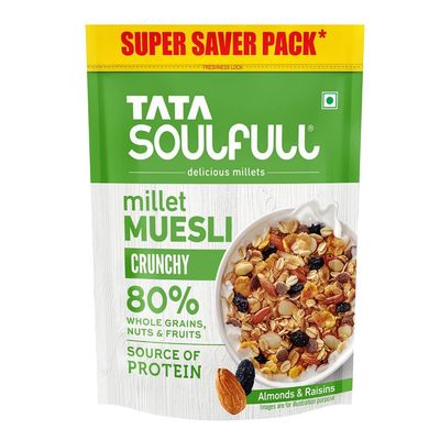Tata Soulfull Crunchy Millet Muesli, 700 g, Contains Wholegrains Nuts & Fruits, Source of Protien, High Fibre, Contains Ragi & Jowar