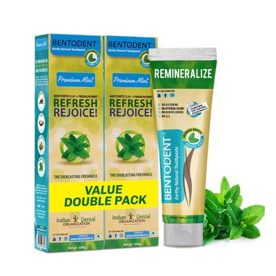 Bentodent Natural Toothpaste for Entire Family Incl Kids| SLS & Fluoride-Free Toothpaste, | Herbal Whitening & Daily Oral Detox | Mint Freshness,Cleanse, Remineralize (Mint Pack of 2, Qty 200g)