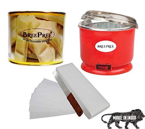 BREEPREE Waxing Automatic Wax Heater Device, Full Body Wax (600 g) Tin Can, Non-Woven Waxing Strips (30 Strips), Wax Applicator Knife Waxing Kit (White Chocolate)